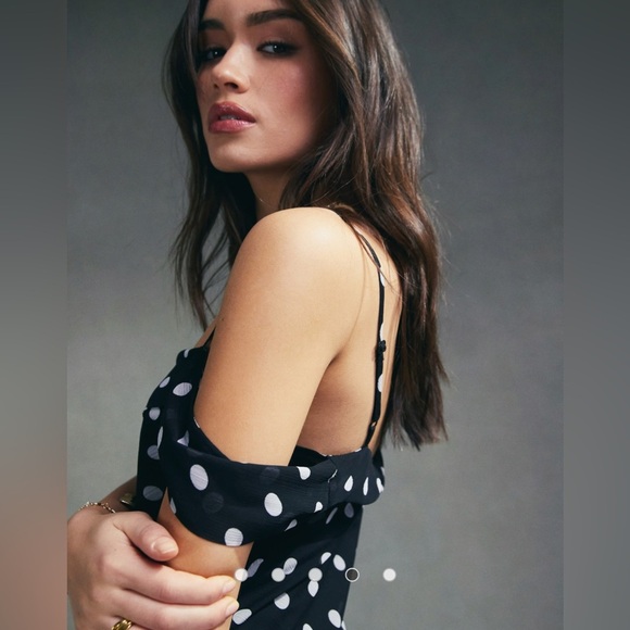 ASOS Black &White Polka Dot One Shoulder Strap Midi Slip Dress Size 12 - Picture 8 of 10